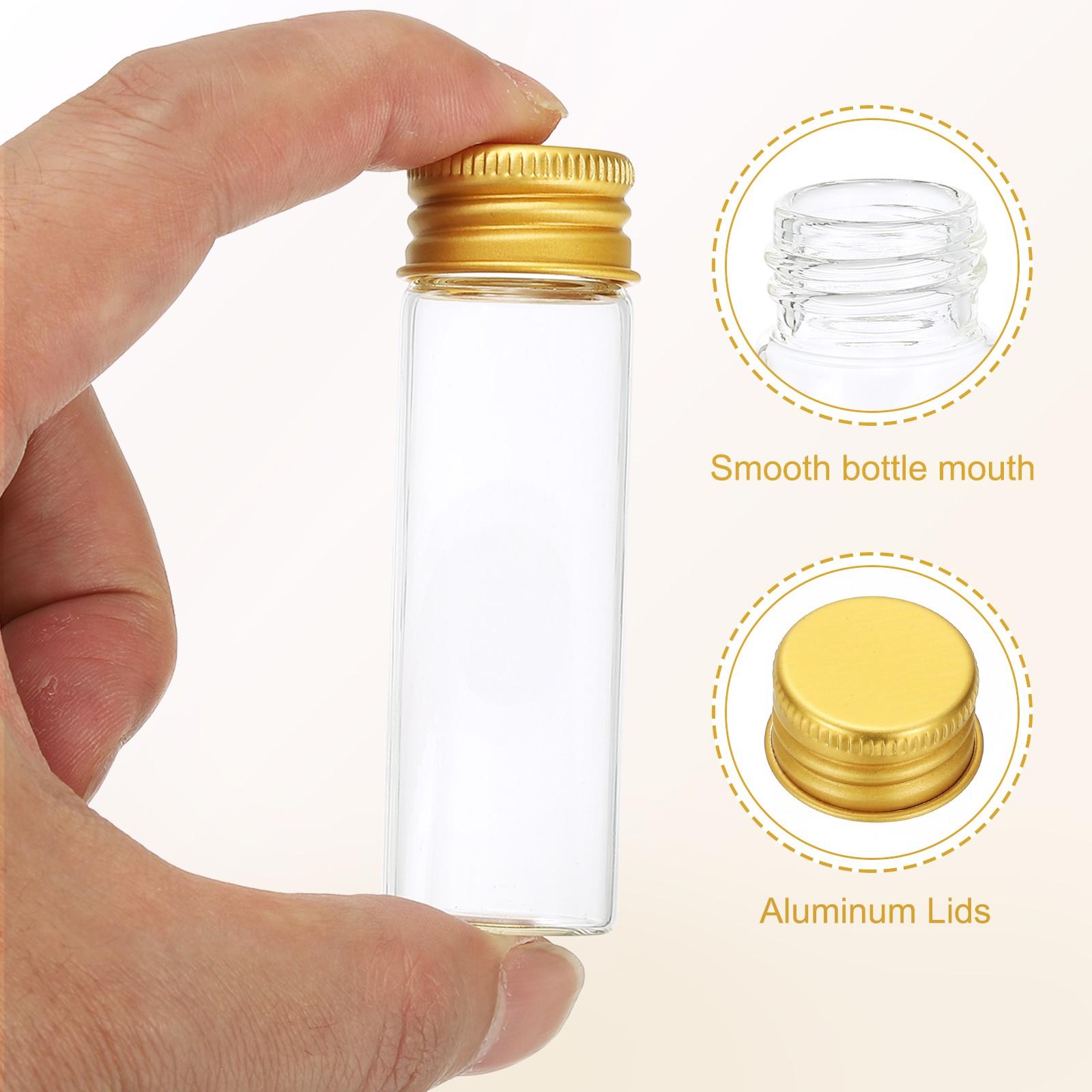 15ml Clear Glass Vials 20 Pack Small Liquid Sample Vial with Screw Caps, Golden