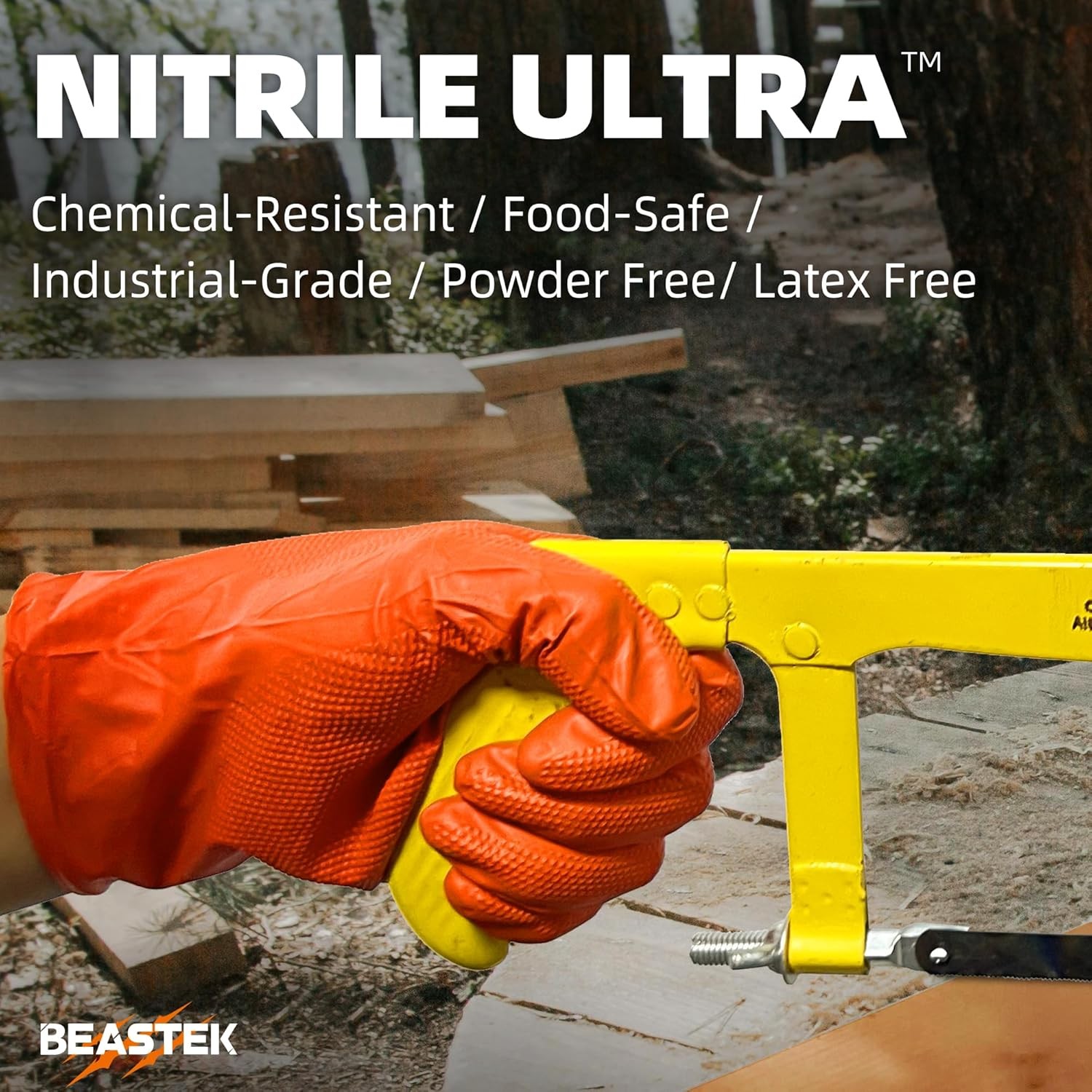 Orange Nitrile Gloves 8Mil Disposable Diamond Texture Latex & Powder-Free 50Pc