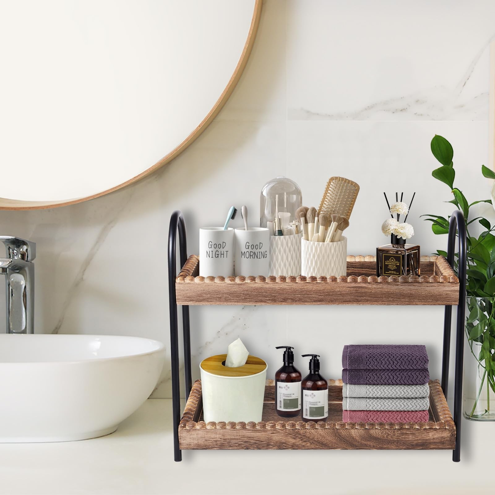 BDBDYEAY 2-Tier Wood Bathroom Countertop Organizer Vanity Storage Farmhouse