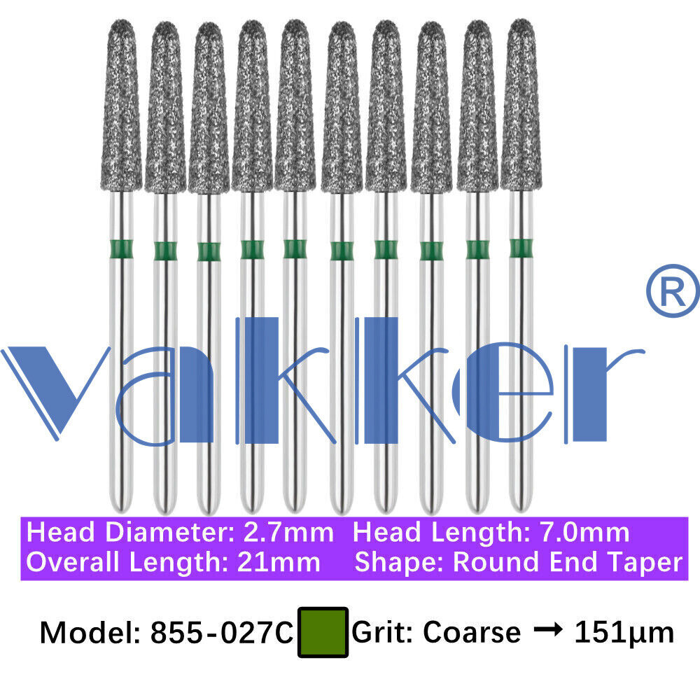 10pc/pk Dental FG Diamond Burs Round Long Round End Taper Diamond Bur 850 855