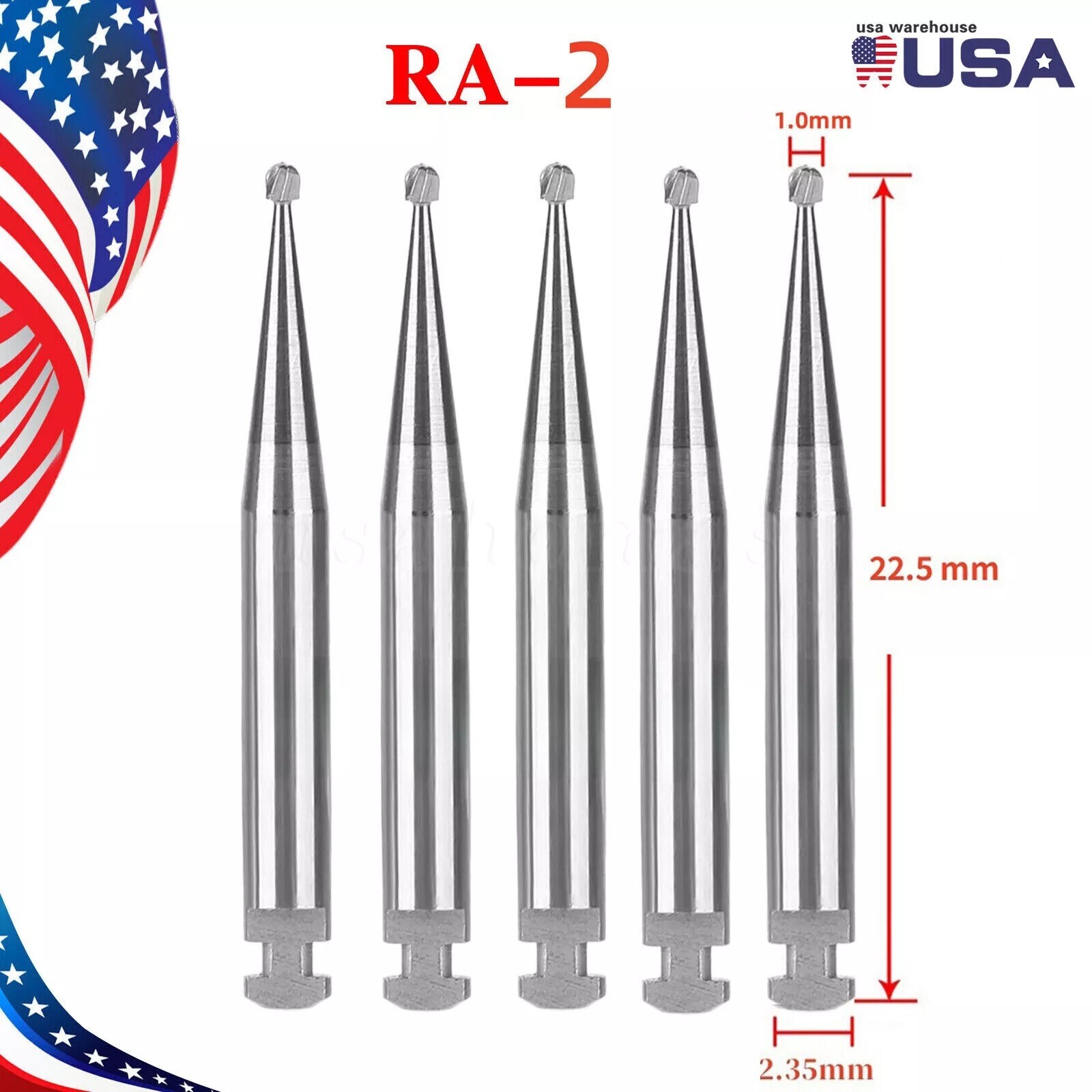 5 pcs/ pack Dental Tungsten Carbide Steel Burs for slow low handpiece RA-2 USA