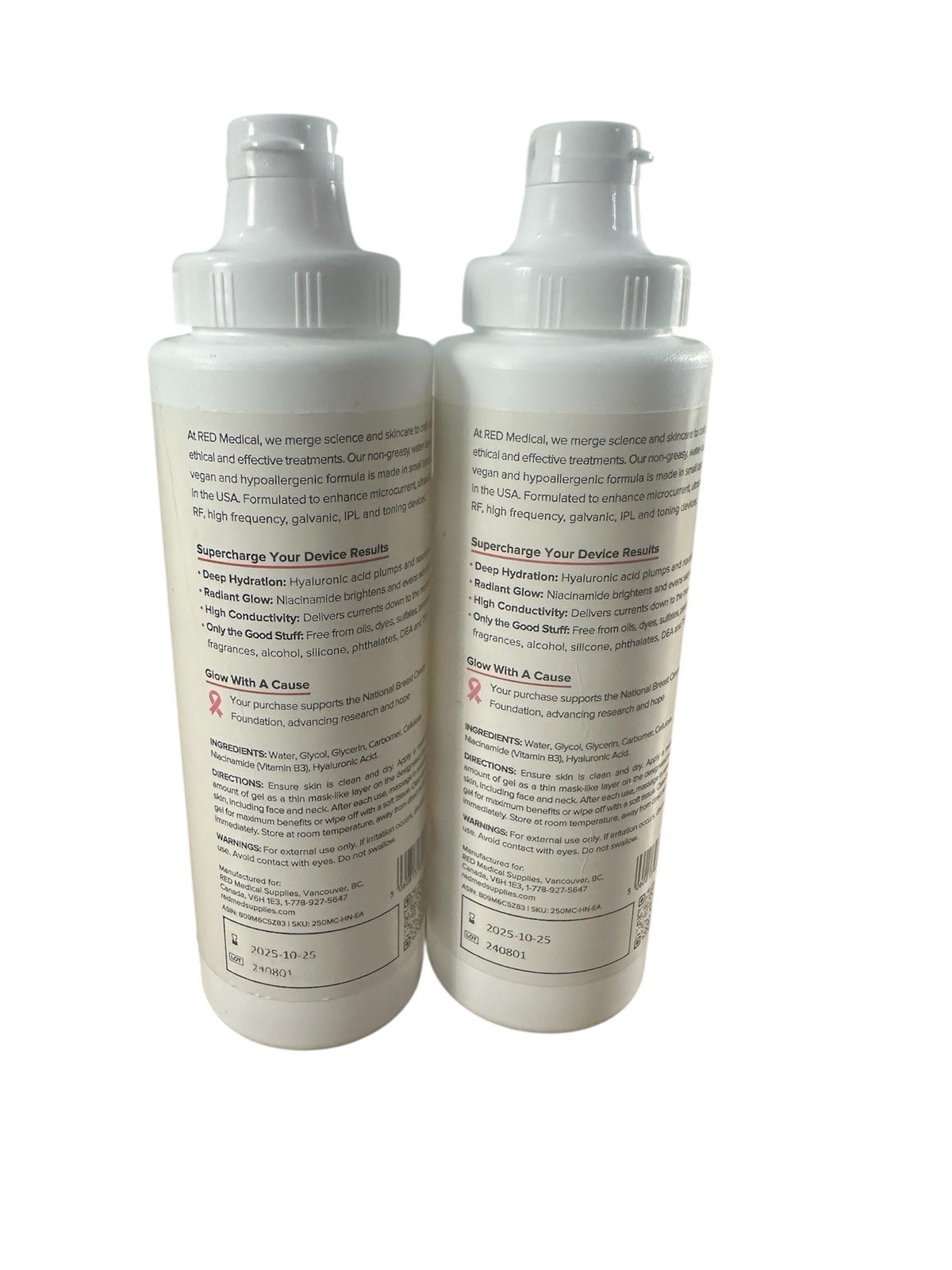 Lot Of 2 RED Conductive Ultrasonic GEL, Baby Doppler,Cavitation 2 x 250ml