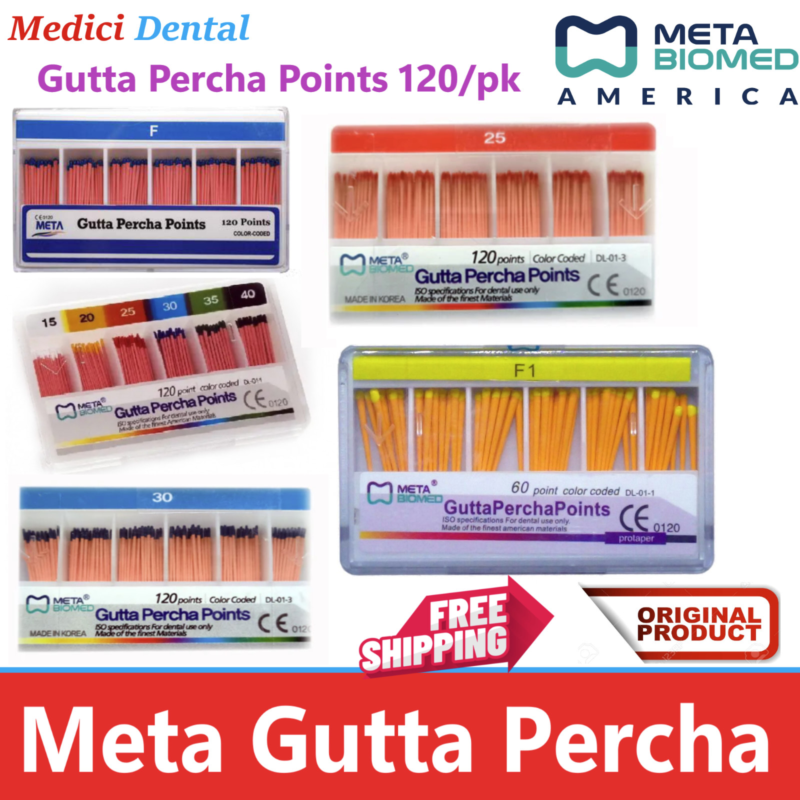 Dental Meta GUTTA PERCHA Taper .04 & .06 All Sizes #15 Through #80, 60/pk USA