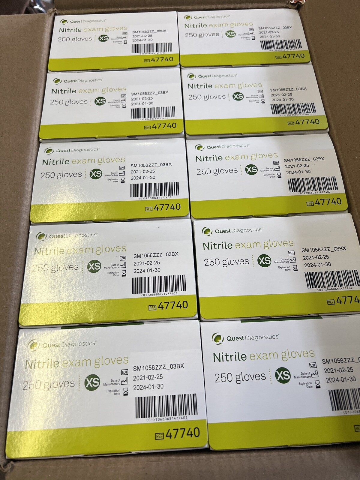 Quest Diagnostics 47740 Nitrile Exam Gloves XS EXTRA SMALL 1 Box of 250 New.