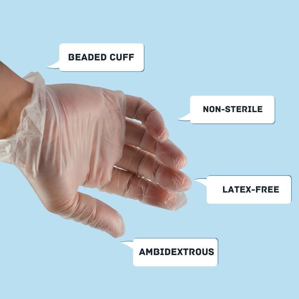 Powder-Free Medical Exam Vinyl Disposable Gloves – Clear, 5 MIL X-Large 1000 Pcs