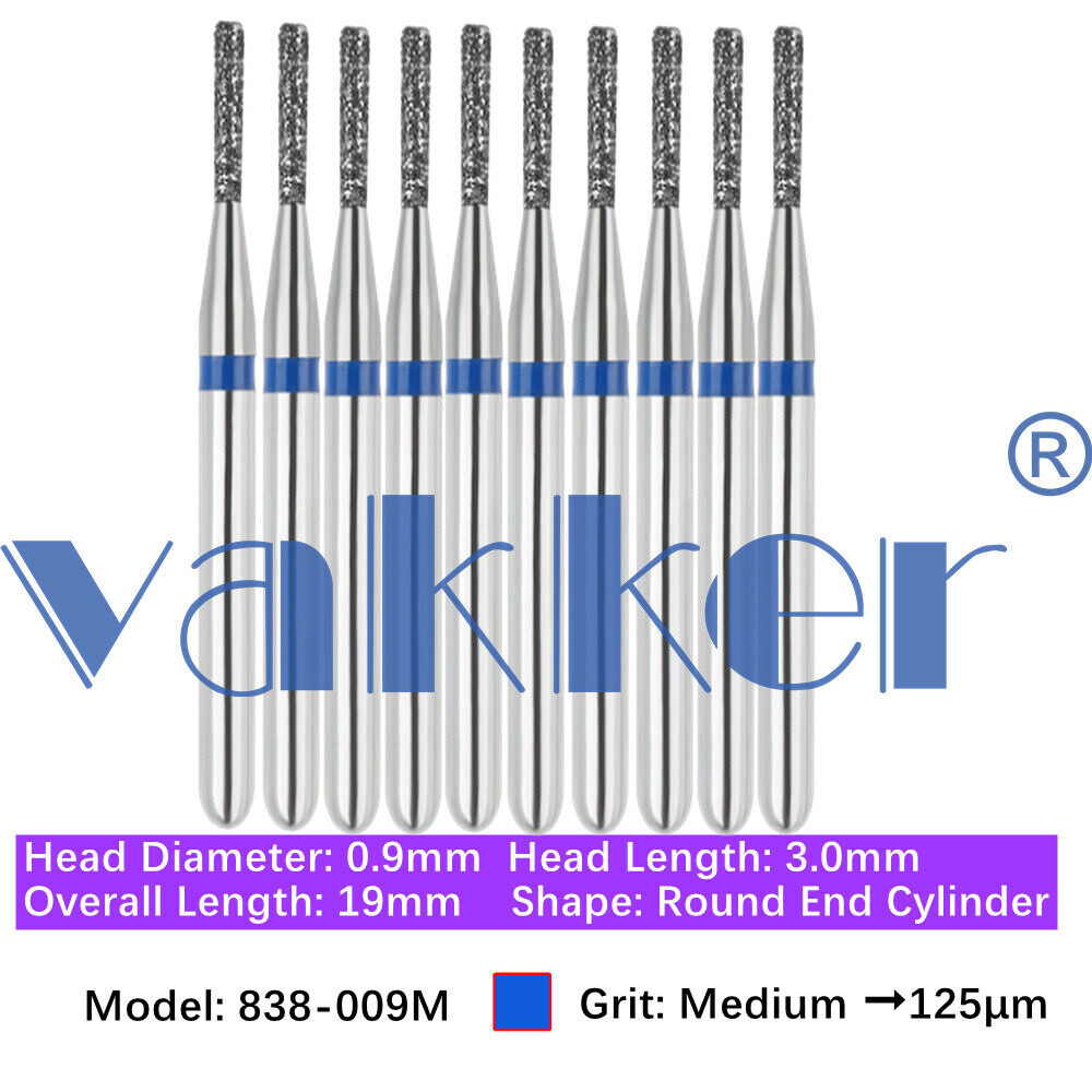 10pc Dental FG Diamond Burs for High Speed Flat/Round End Cylinder Polishing Bur