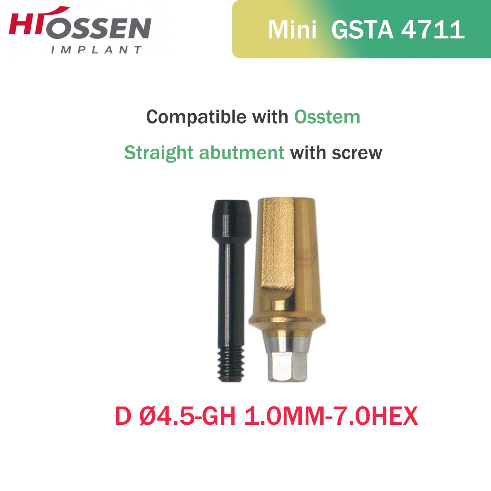 Osstem Hiossen Ti Cemented Straight Abutment Hex Mini/Regular Platform 1-6mm GH