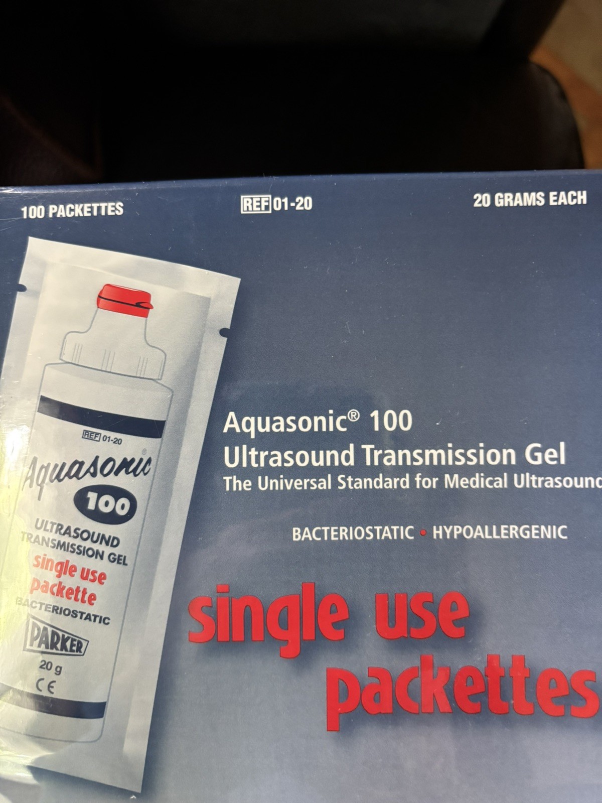 BOX OF 100 Parker Aquasonic 100 Ultrasound Gel 01-20 20g Packets EXP 2/2026