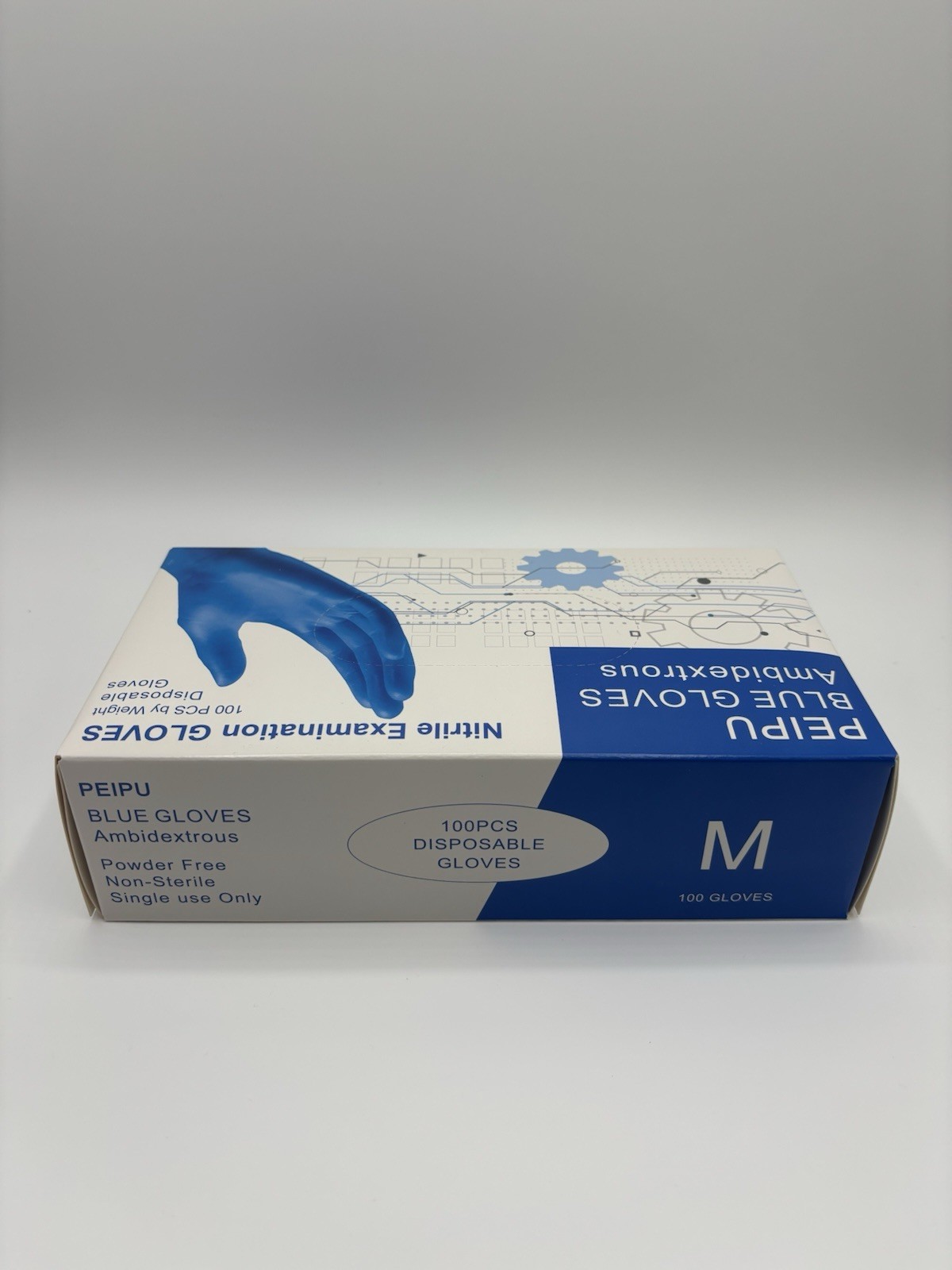 Peipu Blue Nitrile Examination Gloves – Ambidextrous Medium – Powder Free – 100