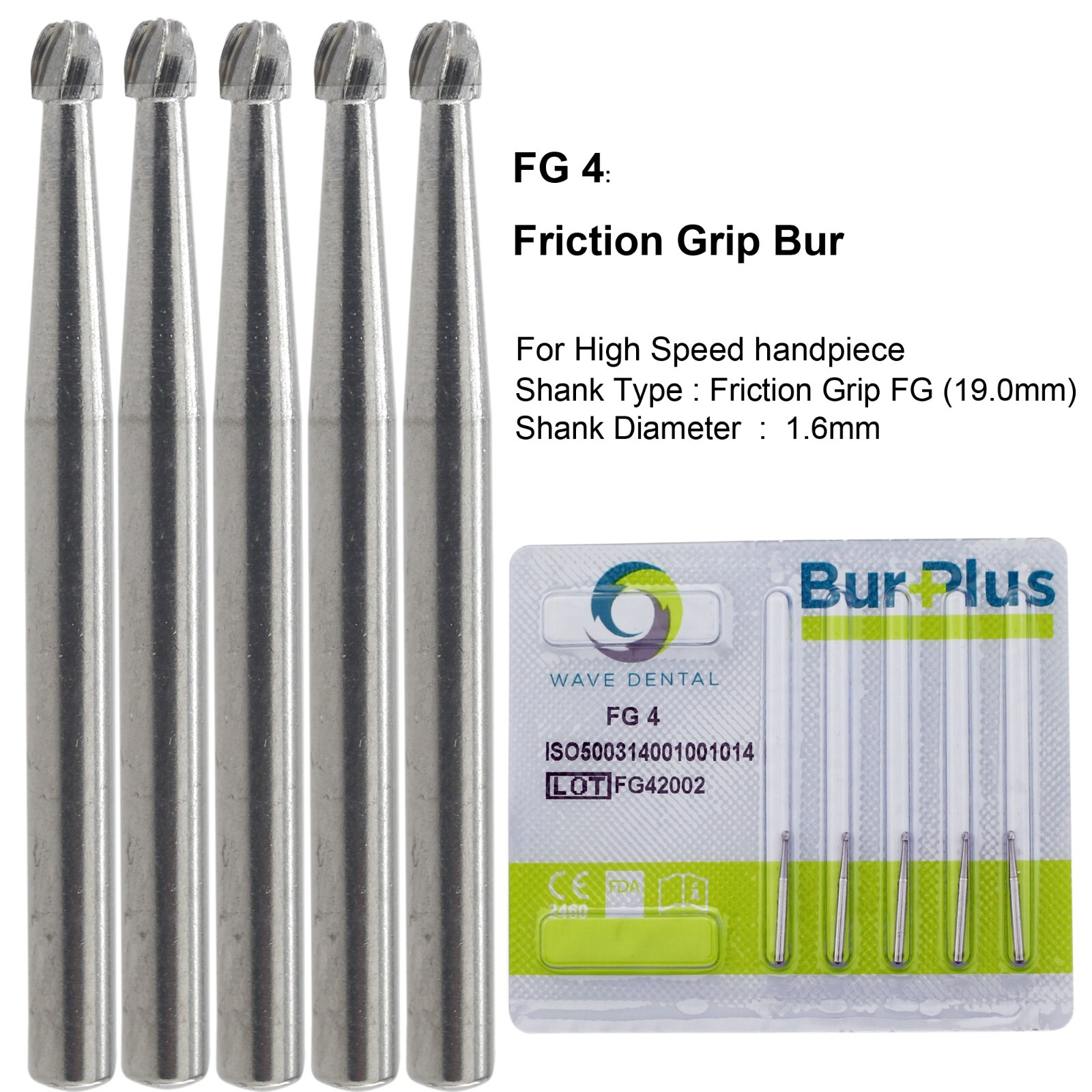 Wave Dental Carbide Bur High Speed Round FG 1/4 1/2 1 2 4 5 6 7 8 Friction Grip