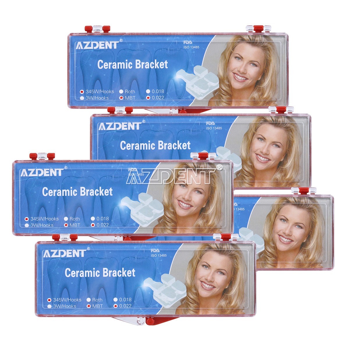 10 Packs AZDENT Dental Orthodontic Ceramic Brackets Braces 5*5 MBT.022 Hooks 345