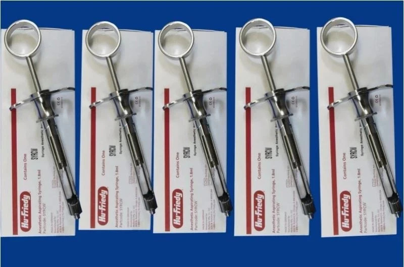 Lot of 5 Hu-Friedy Dental Aspirating Syringes CW Style 1.8ml German Stainless