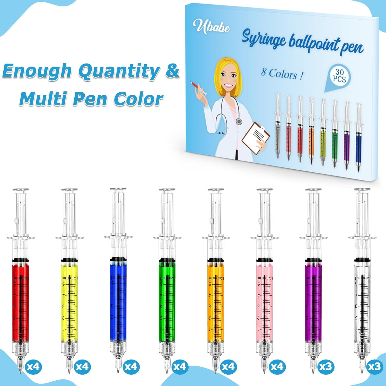 30 PCS Syringe Pens, Multi-Color Nurses Week Gifts Bulk, Retractable Nurse Ballp