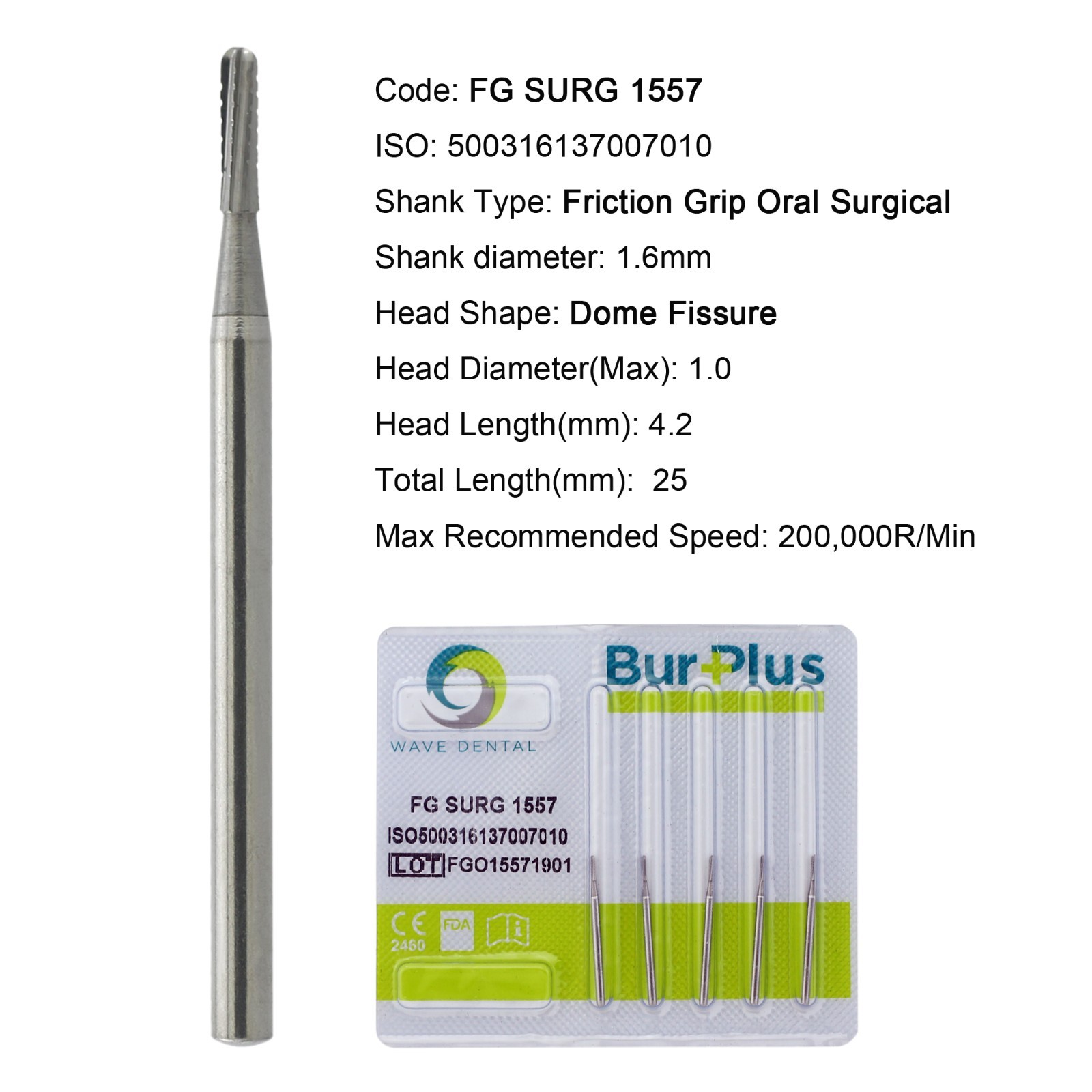 Wave Dental Surgical Burs 25mm Carbide Bur High Speed Round FG SURG 557 702 2 4