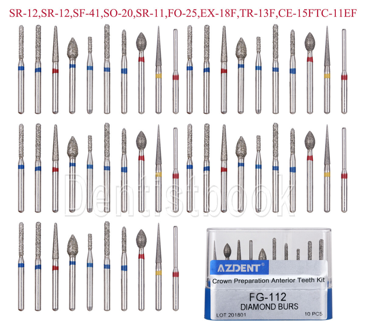 10packs Dental Diamond Burs FG-112 Crown Preparation Anterior Teeth Set