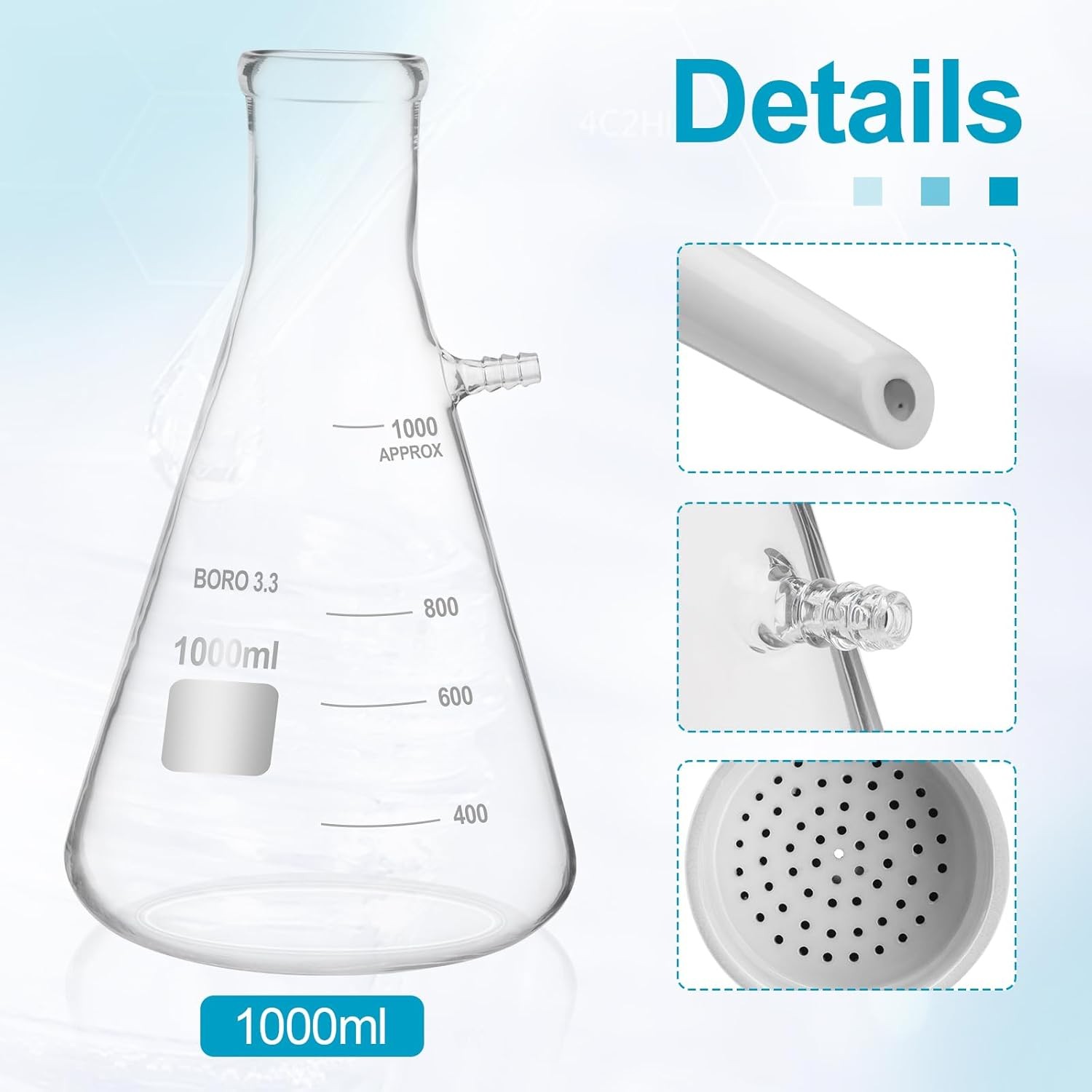 1000ML Buchner Funnel Filtering Kit Lab Vacuum Pump 18 L/Min Filter Flask Set