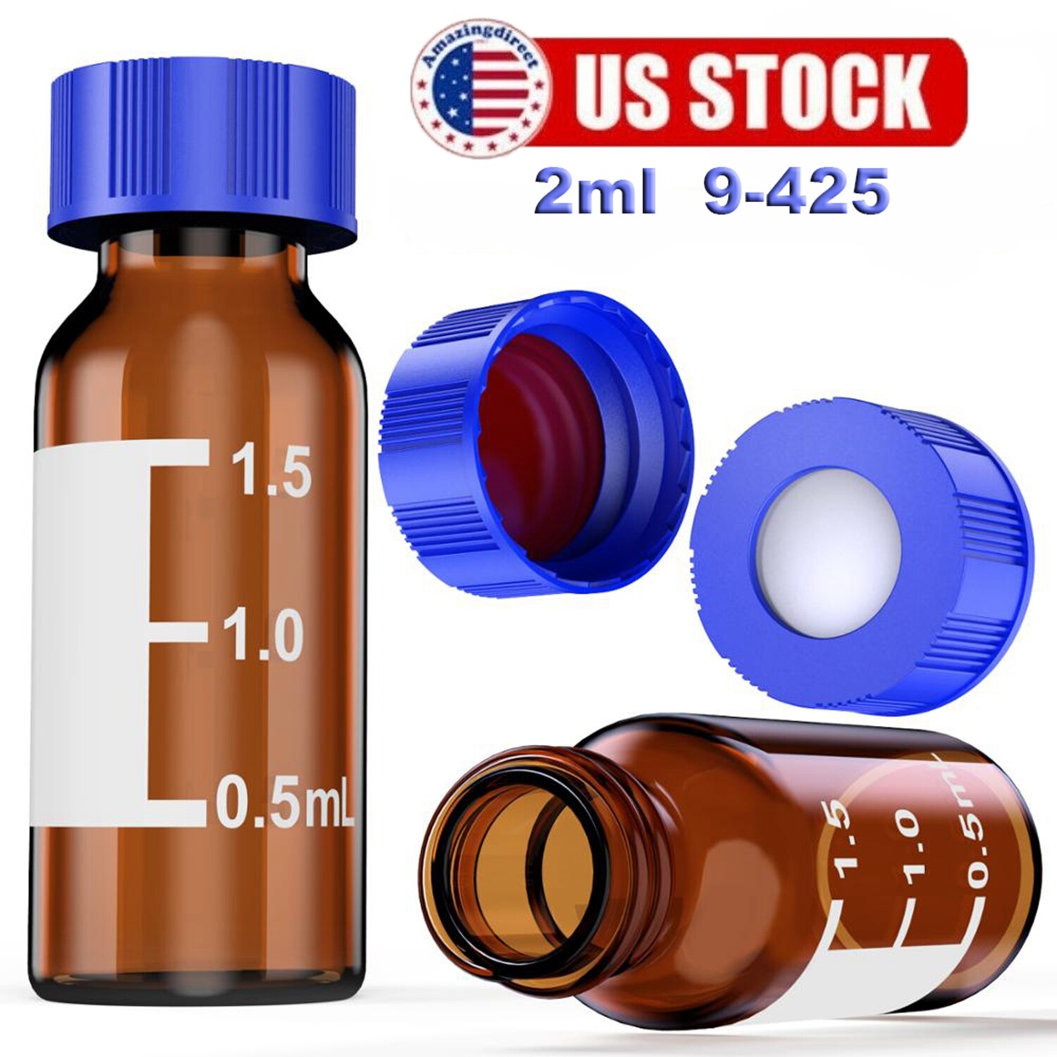 Simpure 600pcs Autosampler HPLC Amber 2mL Vials 9-425 Screw Caps with Write Area