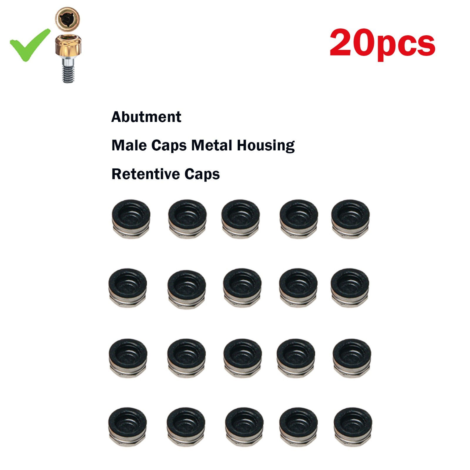 20Pcs Universal Dental Overdenture Replacement Cap for Zest Locator Male Inserts