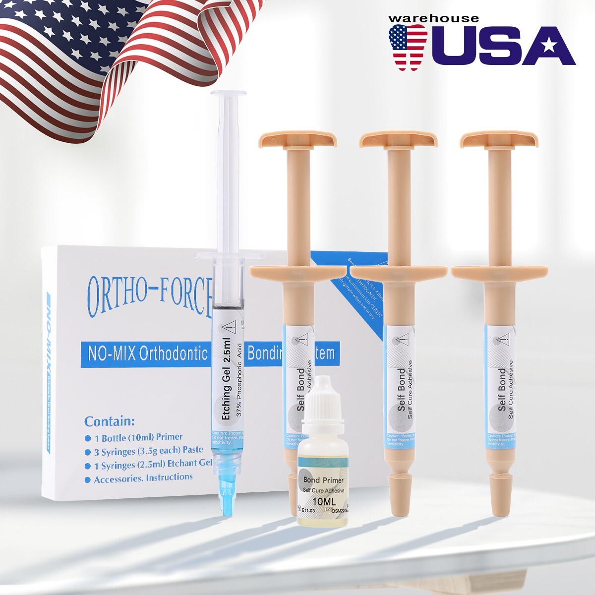 Dental Adhesive No-Mix Bonding/ Ortho Light Cure Resin/ Blue/Green Glue Kit