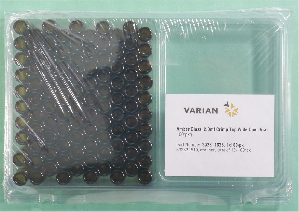 NEW Agilent/Varian 392611635/8010-0003 2mL Amber Crimp Top Vial, 100/pk