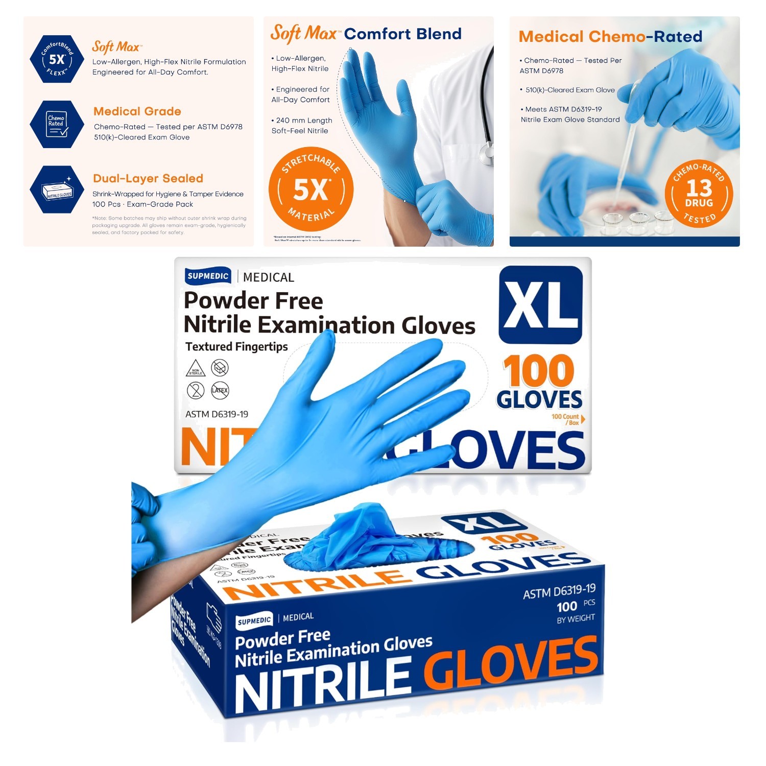 100 Count Blue Nitrile Gloves – Safe, Durable & Allergy-Free for Everyday Use