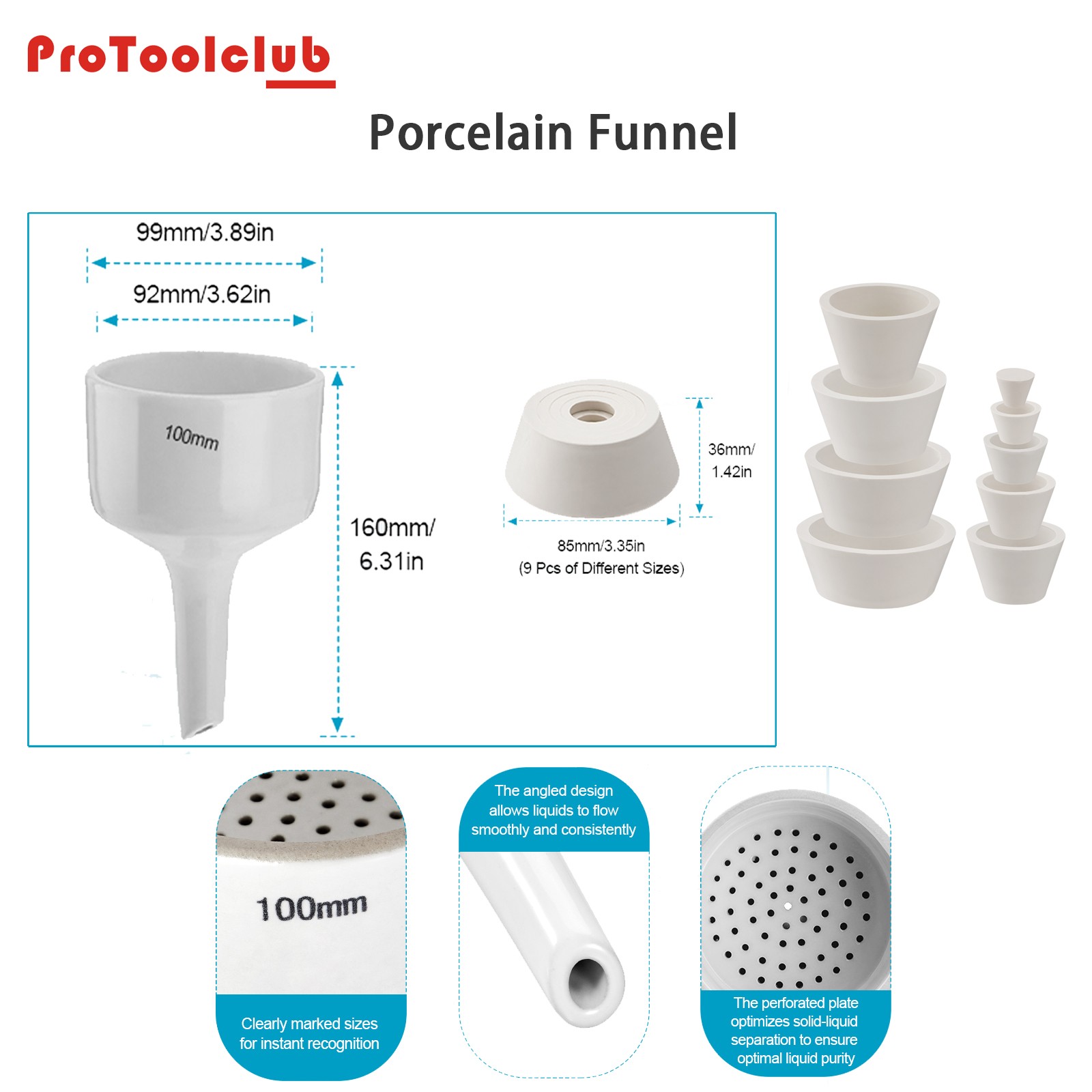 Ceramic Buchner Filter Funnel Kit 100mm Lab Porcelain Funnels Flask Adapter New