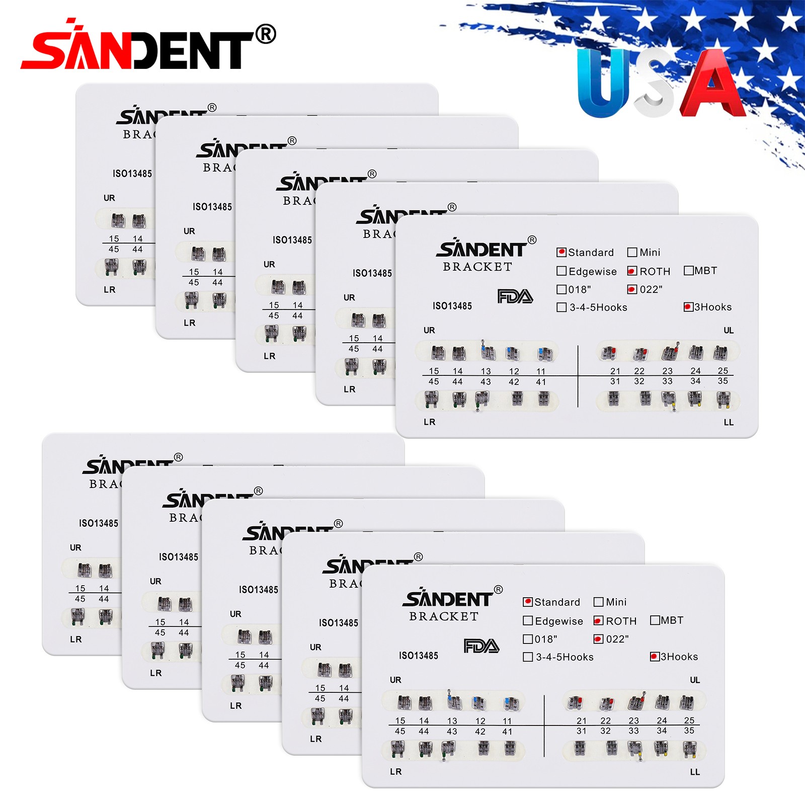 Dental Orthodontics Brackets Brace Standard Roth.022 Hooks 3 Metal 20pcs/pack