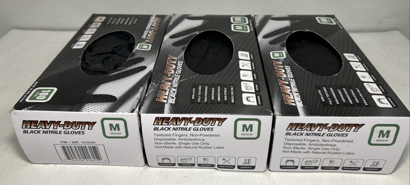 Lot of Heavy Duty Black Nitrile Exam Glove MED Textured Powder-Free Ambidextrous