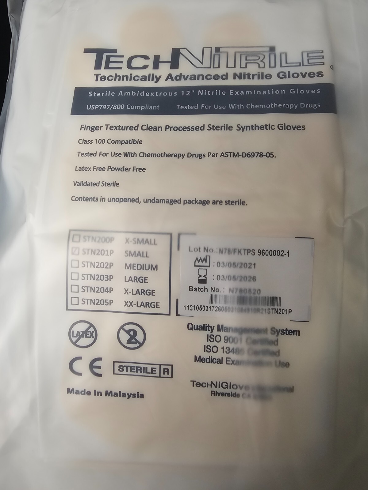 (50) PAIRS TechNiGlove STERILE AMBIDEXTROUS NITRILE CLEANROOM GLOVES – SMALL