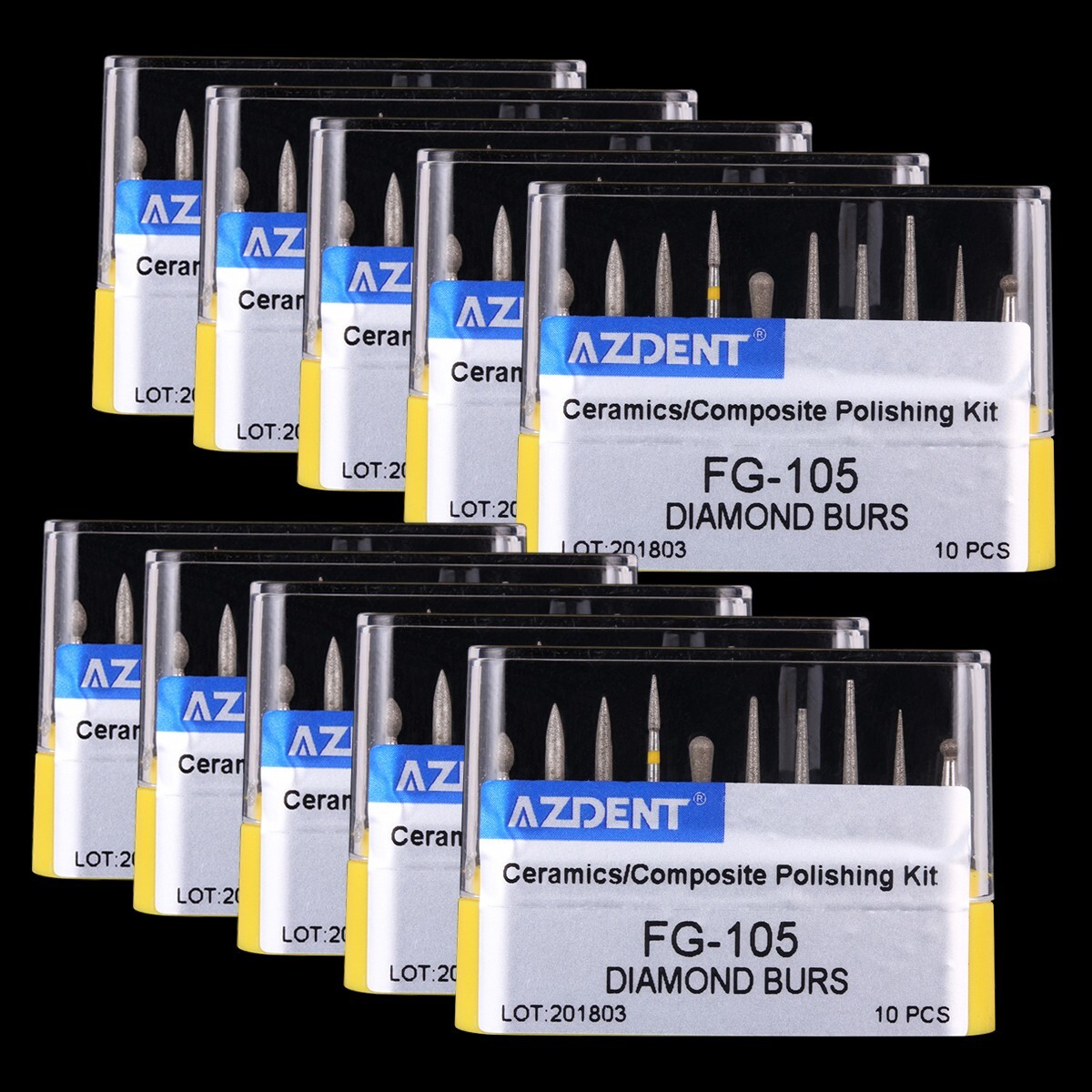 10pc Dental Diamond Burs FG-105 Composite Polishing Kit for High Speed Handpiece