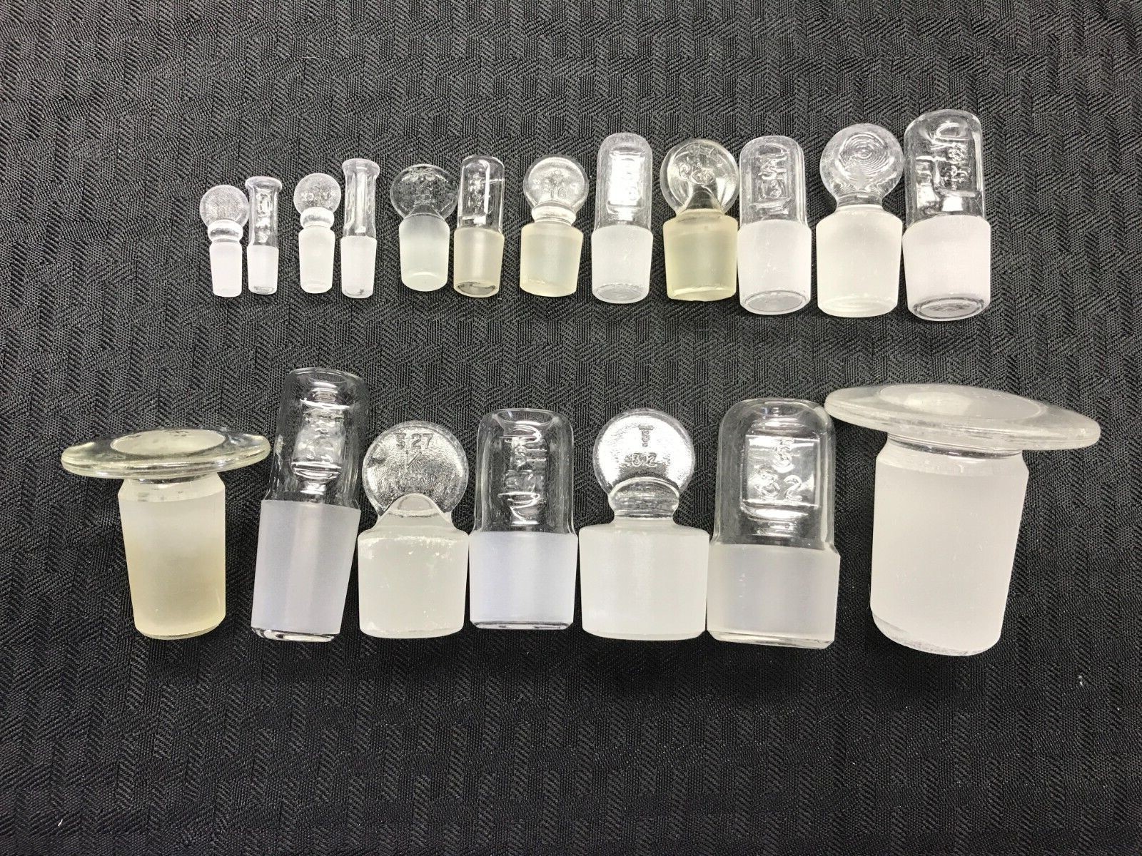 Lot of (6) Laboratory Glass #8 to #29 Flask Length Stopper – Hollow or Solid