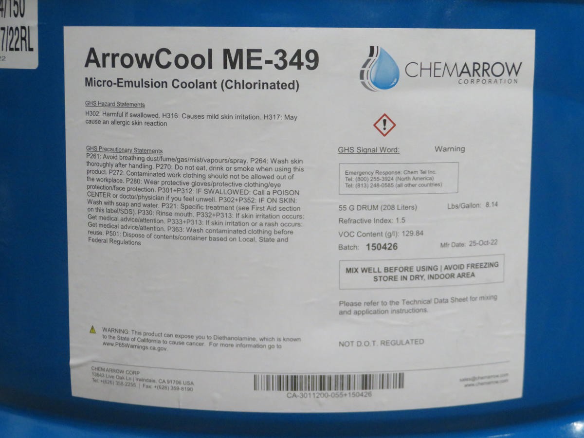 CHEMARROW ME-349 ARROWCOOL MICRO-EMULSION COOLANT (CHLORINATED) MACHINE CLEARNER
