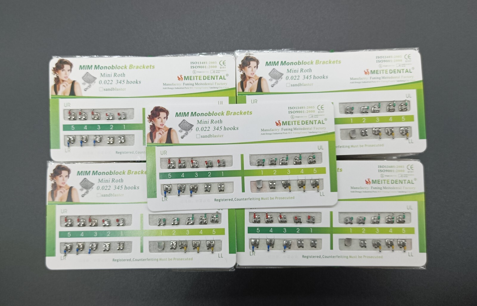 Dental Orthodontic MIM Monoblock Brackets Mini Roth 022 Slot 345 hooks Mesh Base