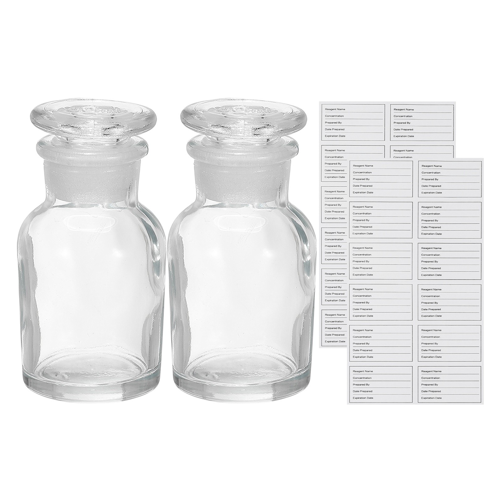 2Pack 60ml Wide Mouth Reagent Media Bottle with Stopper, Clear(2.1oz)