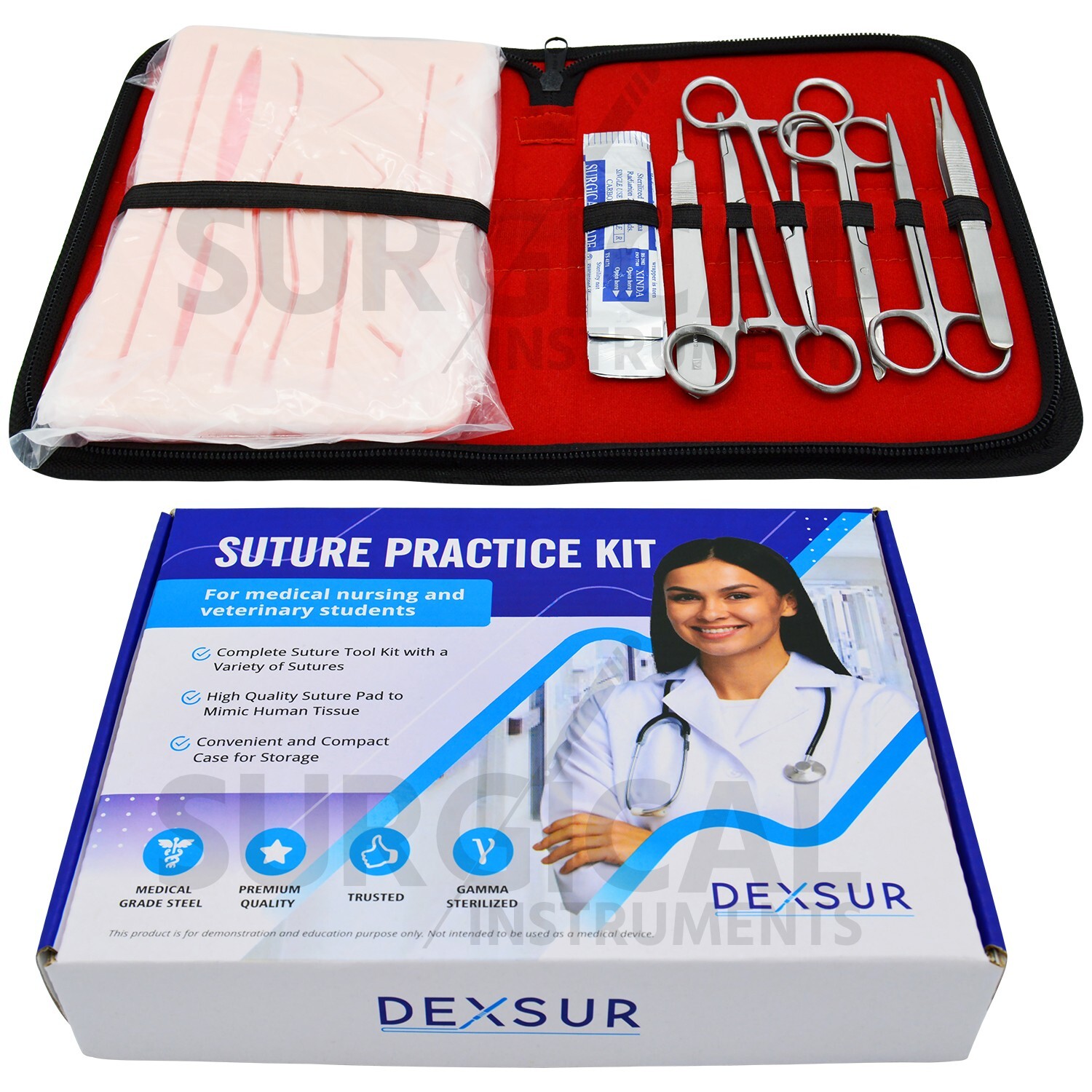 15 Piece Practice Suture Kit Set for Medical and Veterinary Student Training