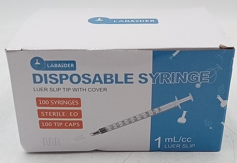 Labaider 100 Ct Disposable Syringes 1mL Slip tip With Cover Sealed