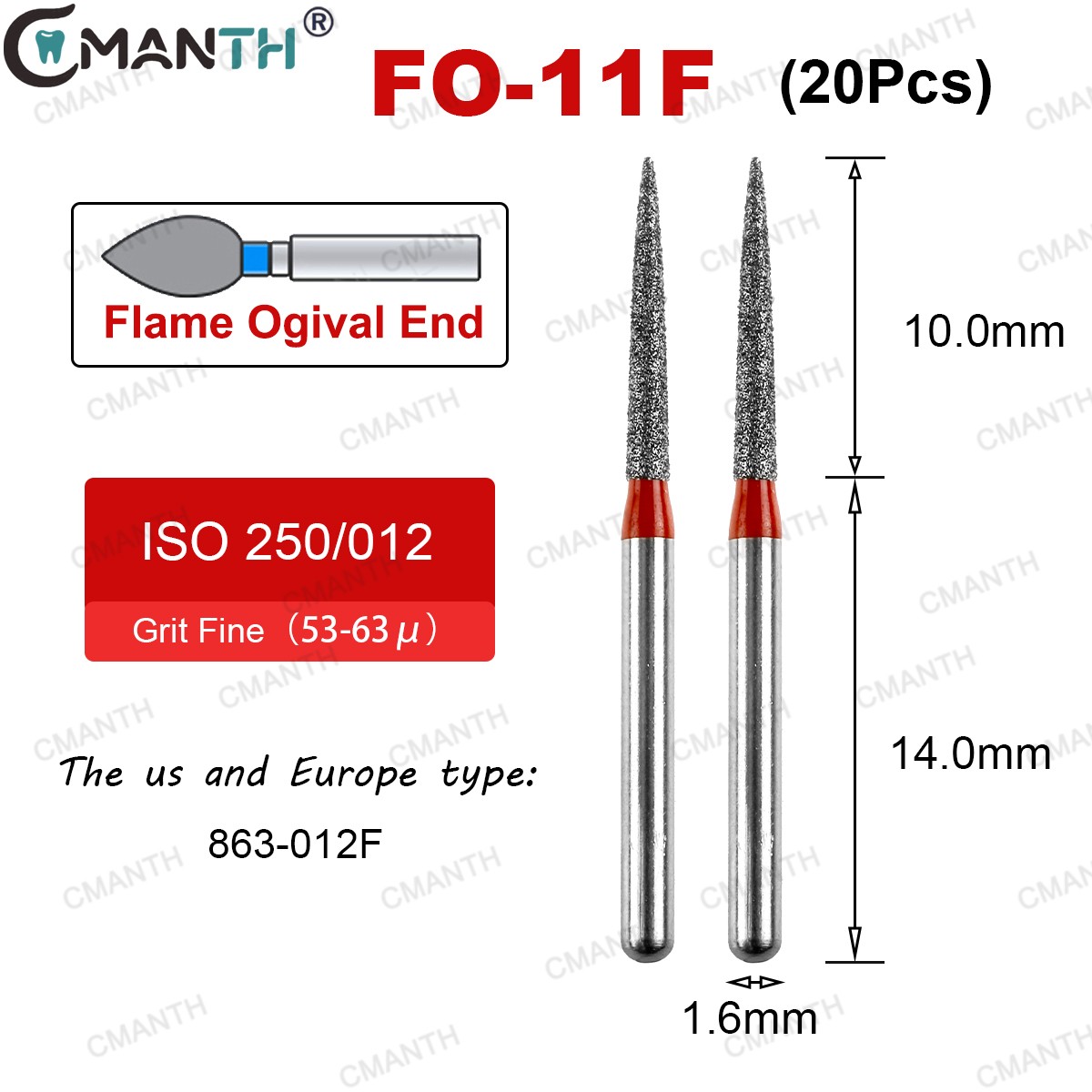 20Pcs Dental FG Diamond Burs For High Speed Handpiece FrictionGrip Polishing Bur