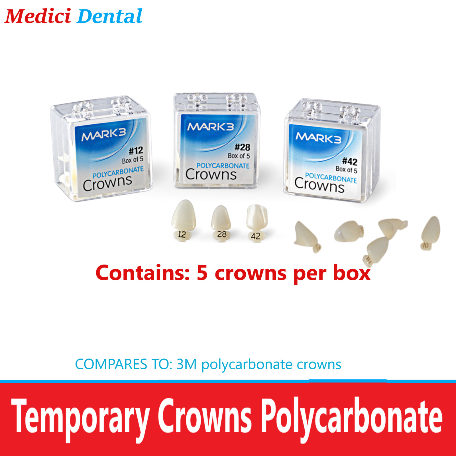Dental Temporary Crowns Polycarbonate Crown For Anterior & Bicuspid Teeth, 5/Bg
