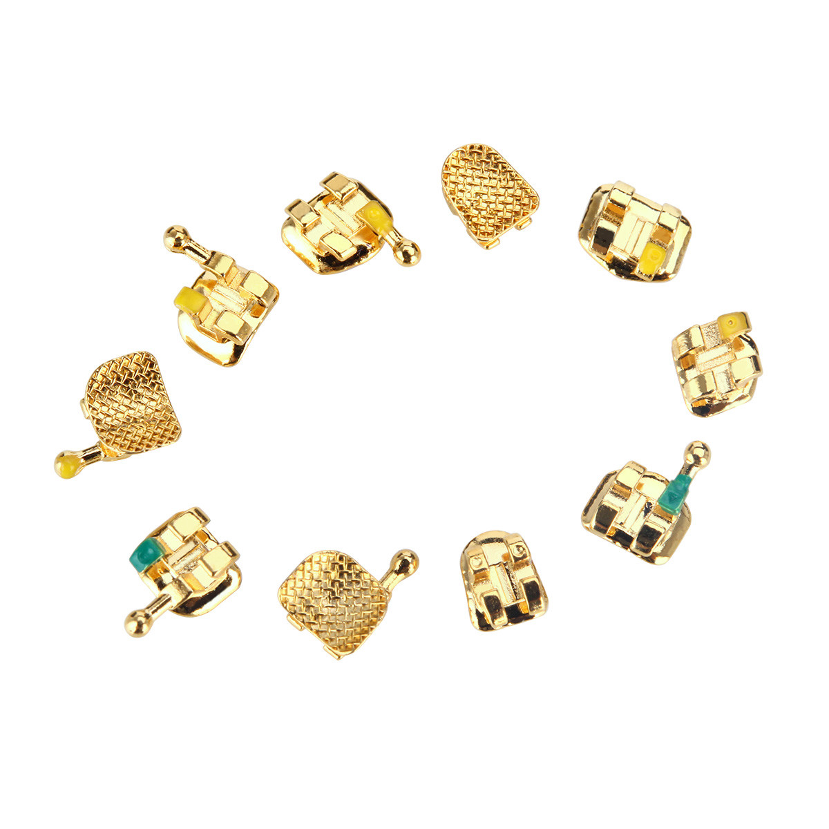 Dental Orthodontic Metal Brackets Braces 24K Gold Plated Roth.022 3 4 5Hook Mini