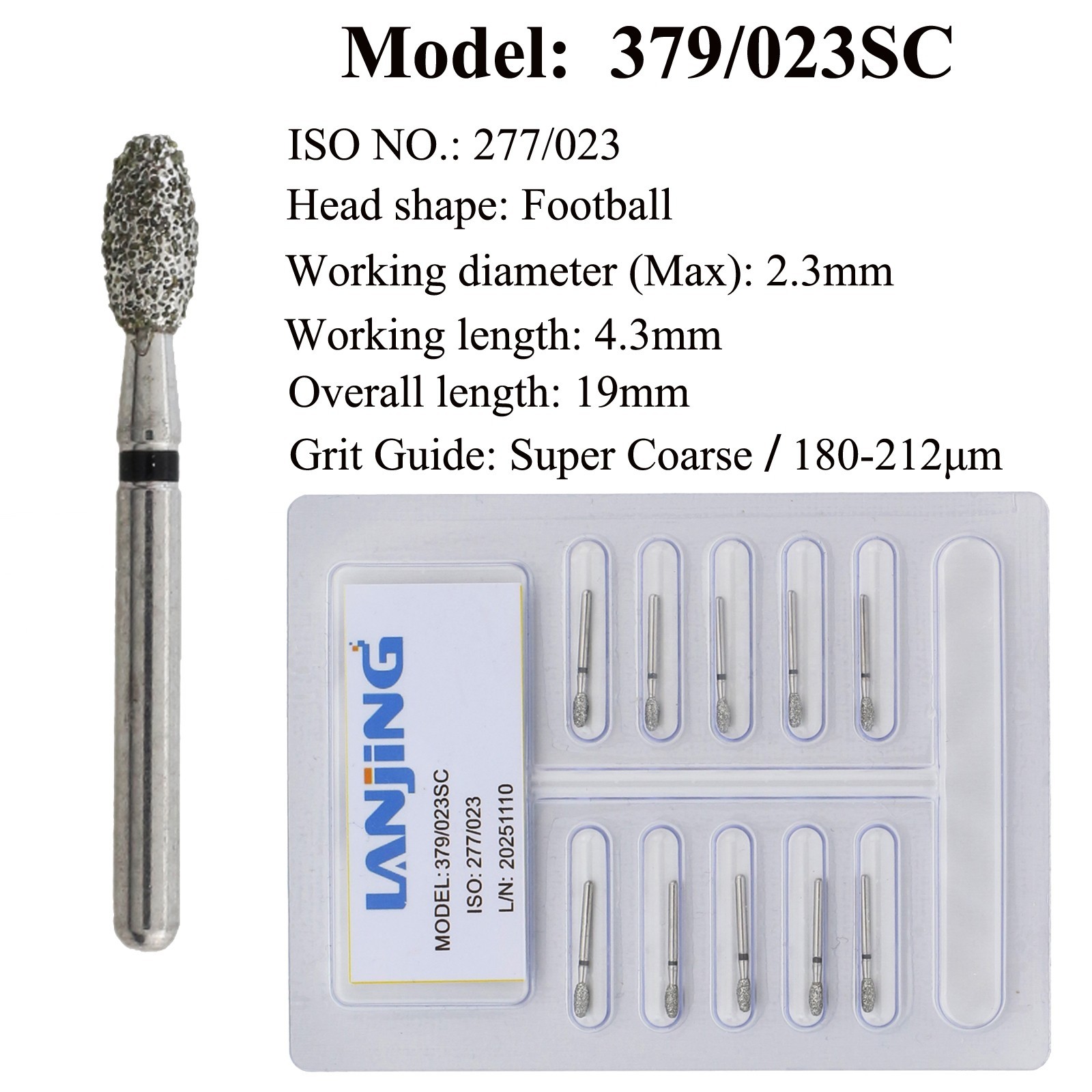 Dental Diamond Burs Egg 379-018 023 FG Burs Super Coarse Extra Fine High Speed