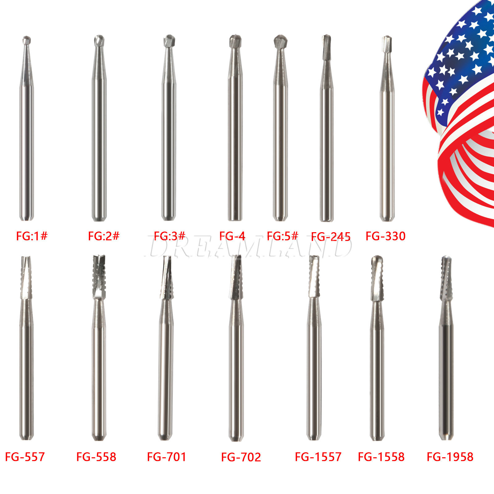 USA Dental Carbide Burs FG Round 19mm/Surgical Burs 25mm 40 Types For High Speed