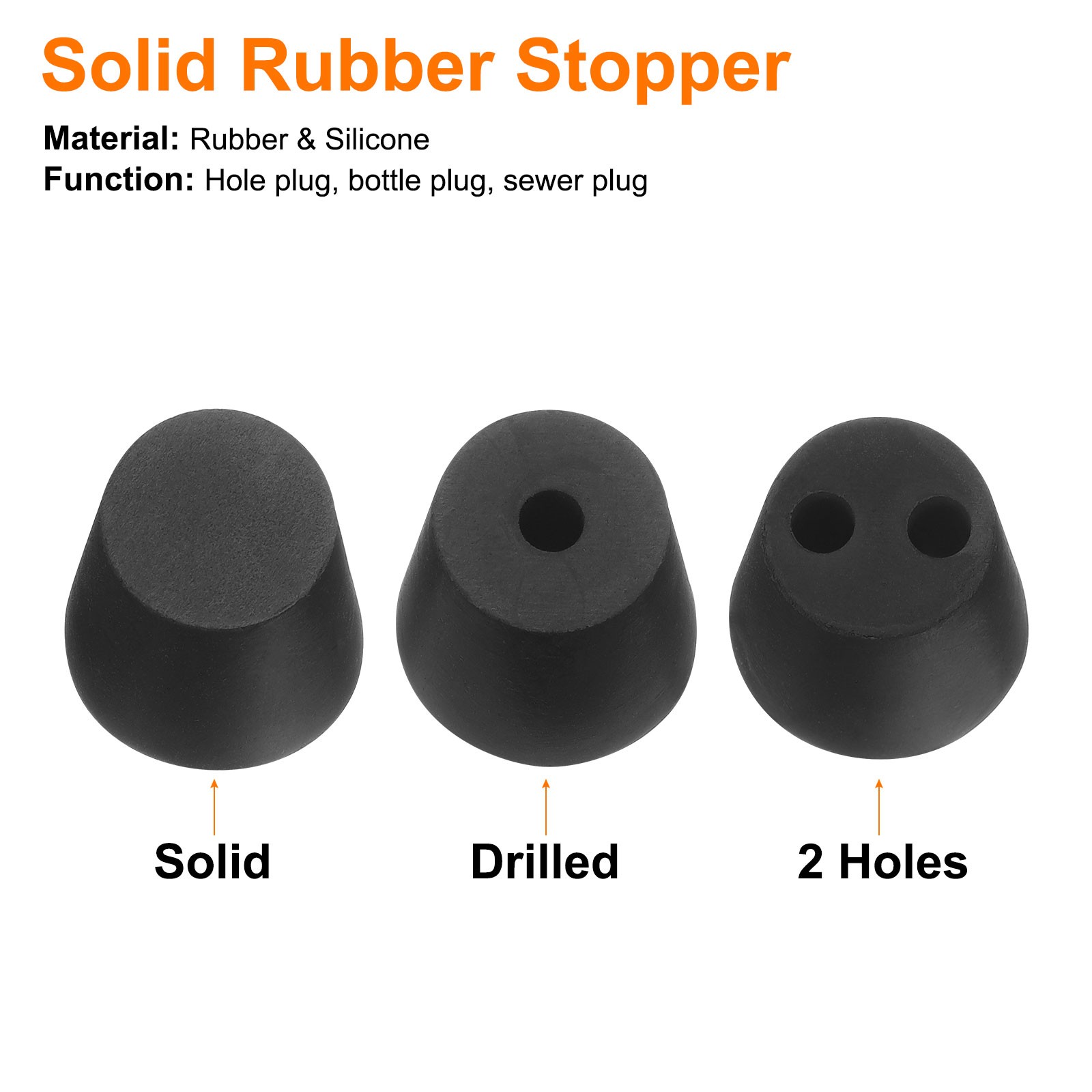 4 Pcs 2-Hole Rubber Stopper, Tapered Seal Tube Stopper Plug, 28x24x25mm Black