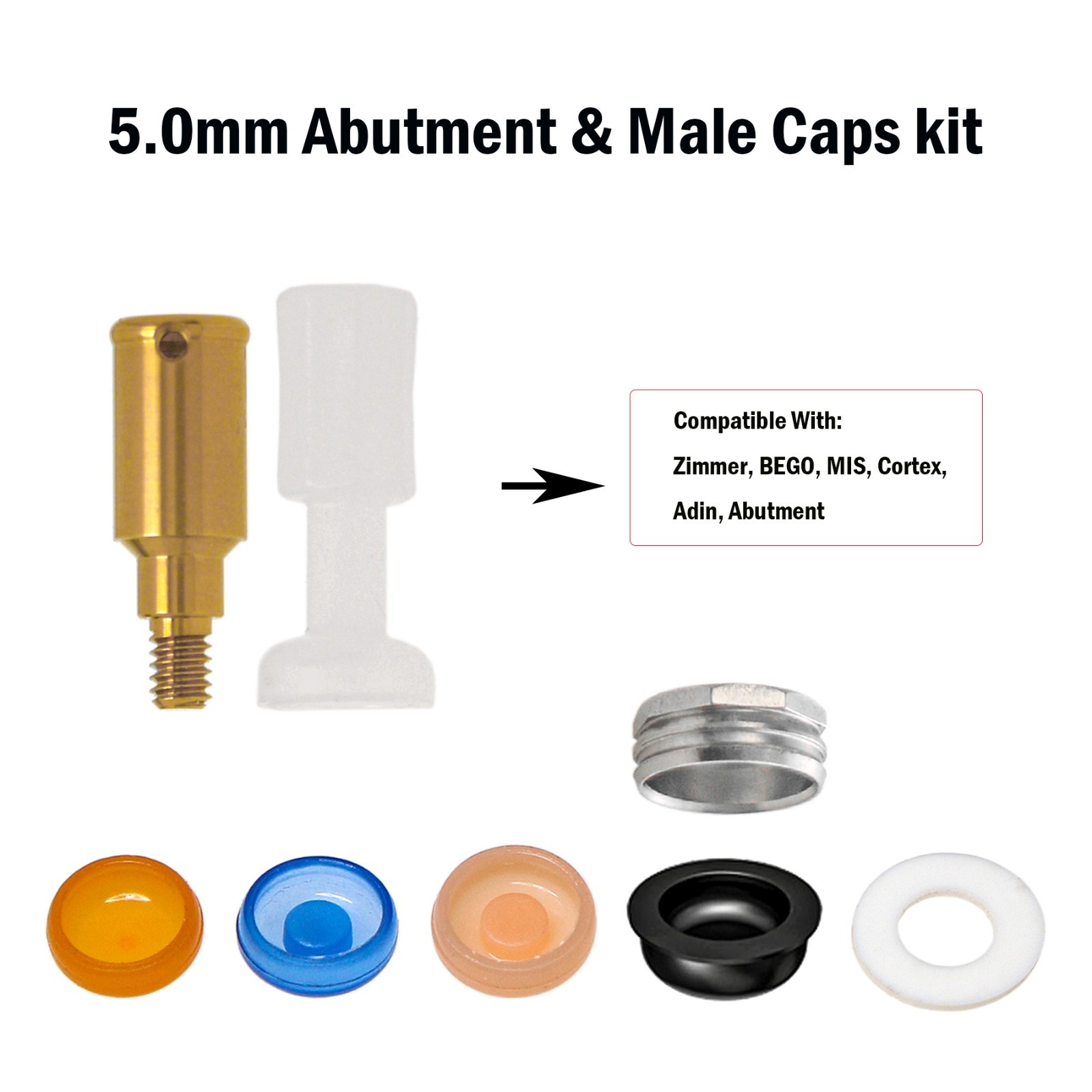 US For Zimmer Dental Locator Attachment Abutment & Male Cap Tool PAØ3.5mm 5mm GH
