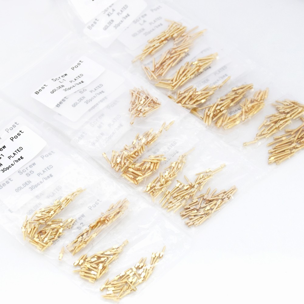30 Pcs Dental Screw Post Plated 24K Gold Conical Refill S/M/L/XL For Root Canal