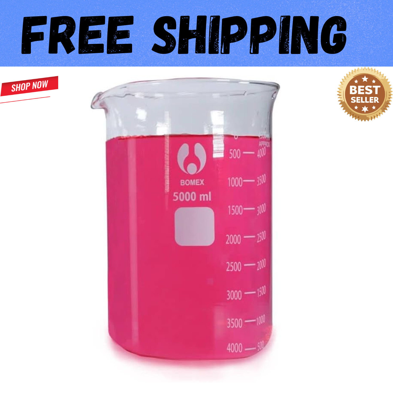 Scientific 5000Ml Glass Beaker 3.3 Borosilicate Glass Double Scale Graduated…