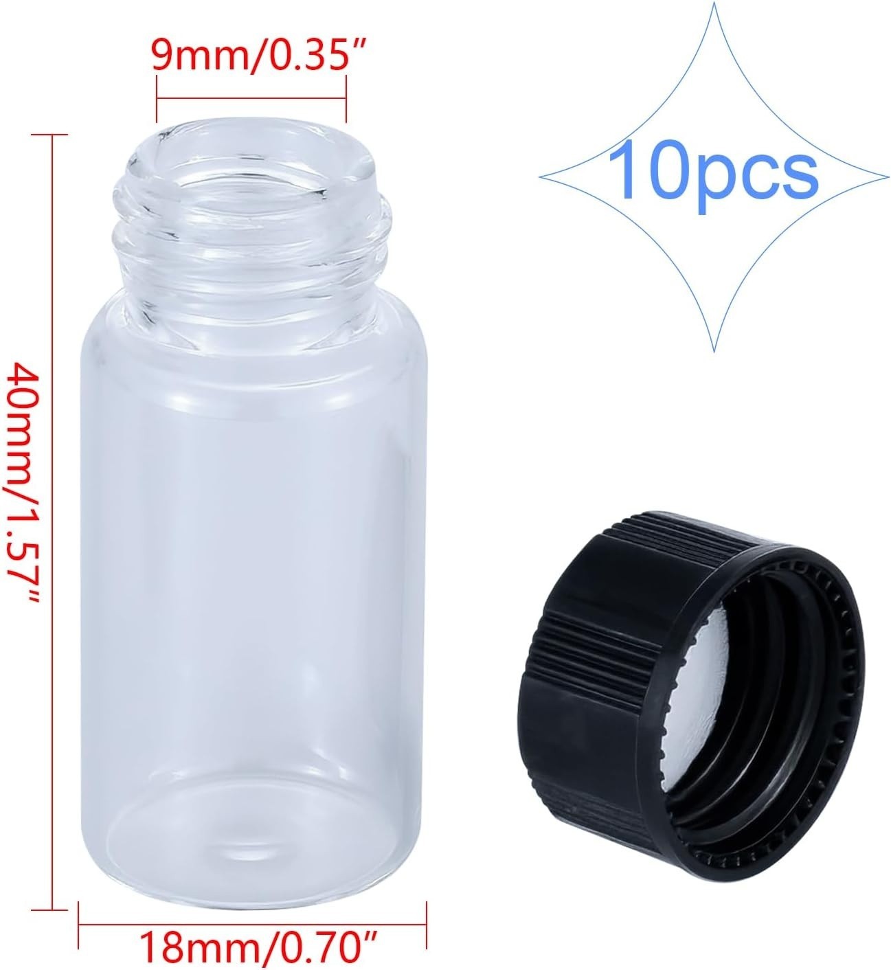 5mL (1/6 oz) Mini Clear Glass Vials with Plastic Screw Caps for Travel Jewelry