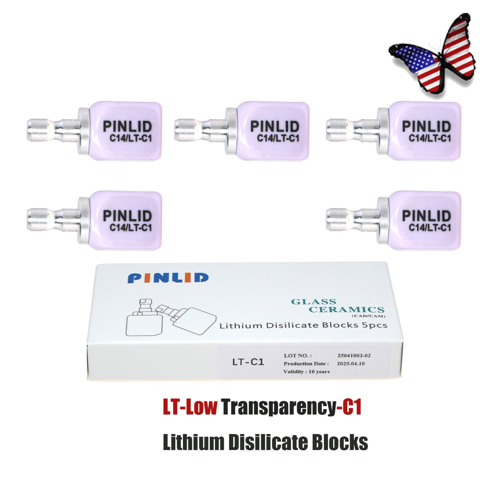 US C14 Lithium Disilicate Dental Emax Glass Ceramic CAD/CAM Blocks HT LT 5/Box