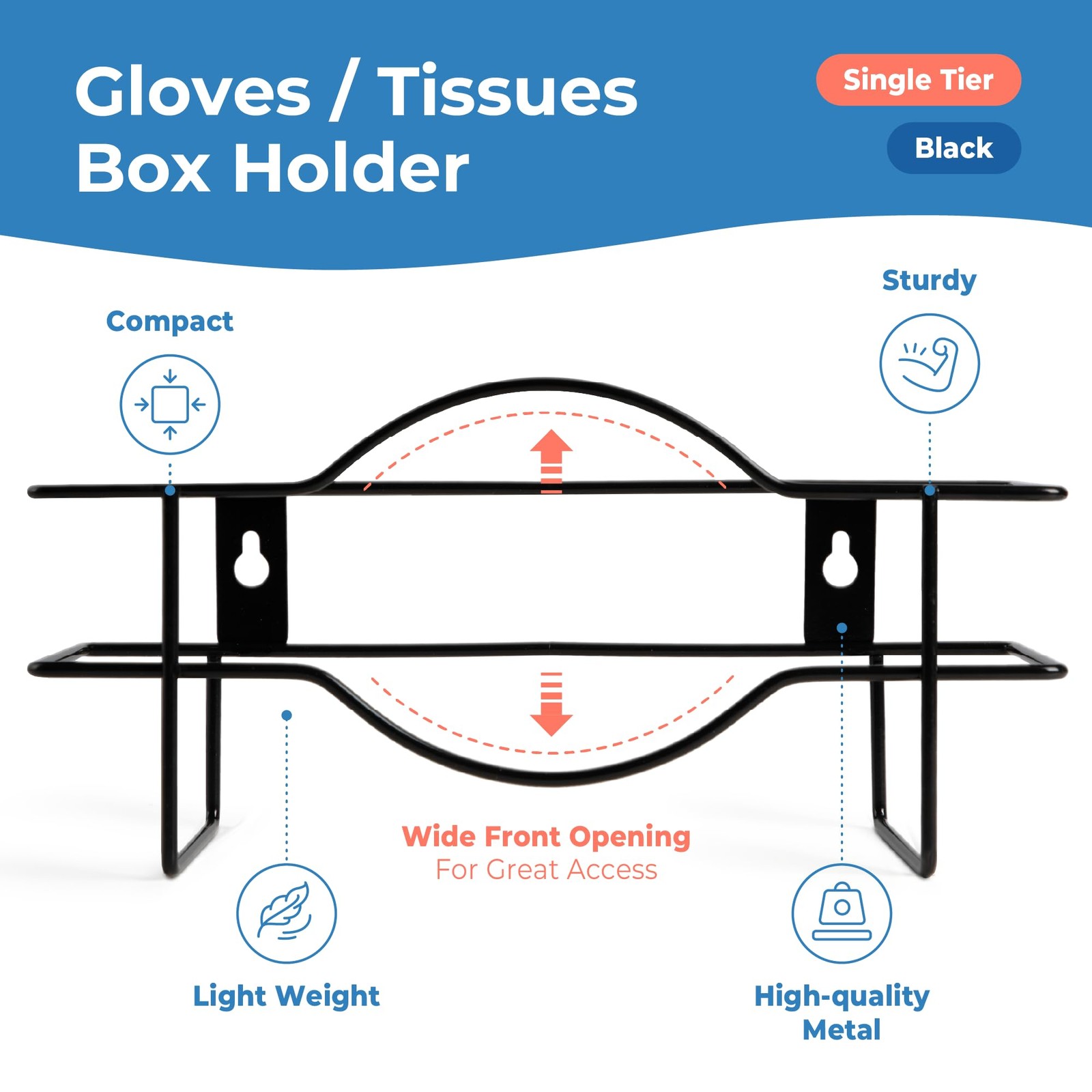 Single Wall Mount Glove Tissue Dispenser, Wire Rack Disposable Gloves Napkin Box