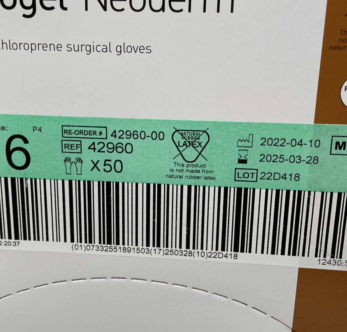 1 CASE Biogel NEODERM Surgical Gloves Sterile 200 Pair, Size: 6 Exp 3/25