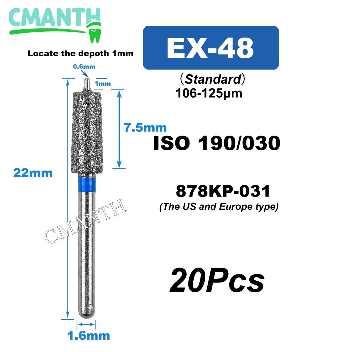 US EX Type Dental Diamond Burs FG High Speed Polishing Burs Dentist Tools 20Pcs